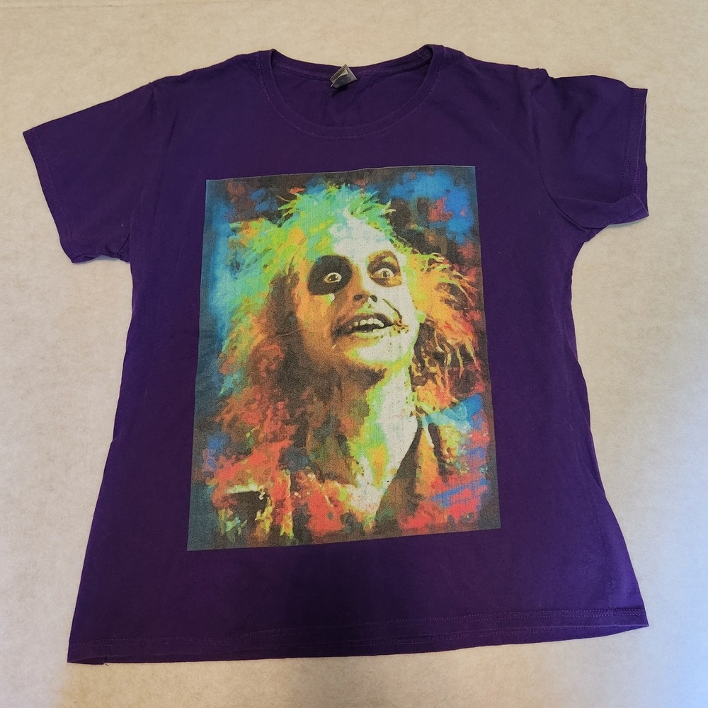 Gildan Beetlejuice‎ Graphic Tee Colorful Portrait Short Sleeve Purple
